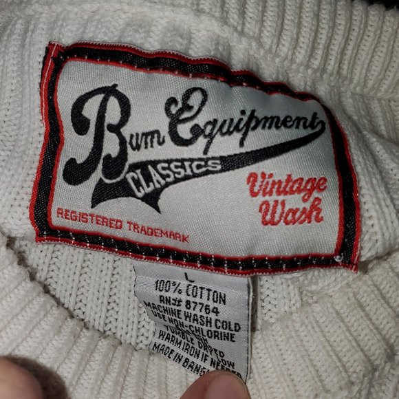 Bum Equipment L/S Rib Sweater Thermal Knit Top Eagle Stretch Y2K Retro Sporty - Picture 4 of 4